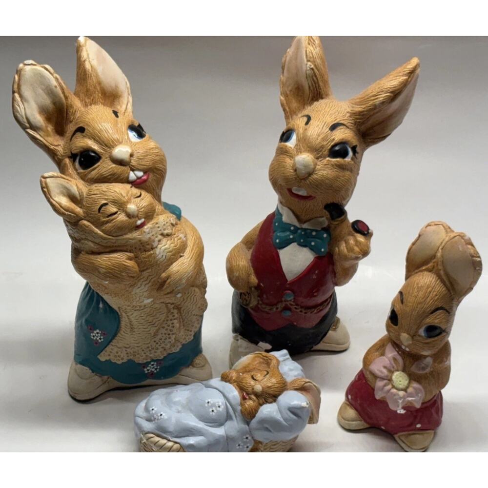 Pepiware Rabbit Figurines Set of 4 Hand Painted Stonecraft Vintage England